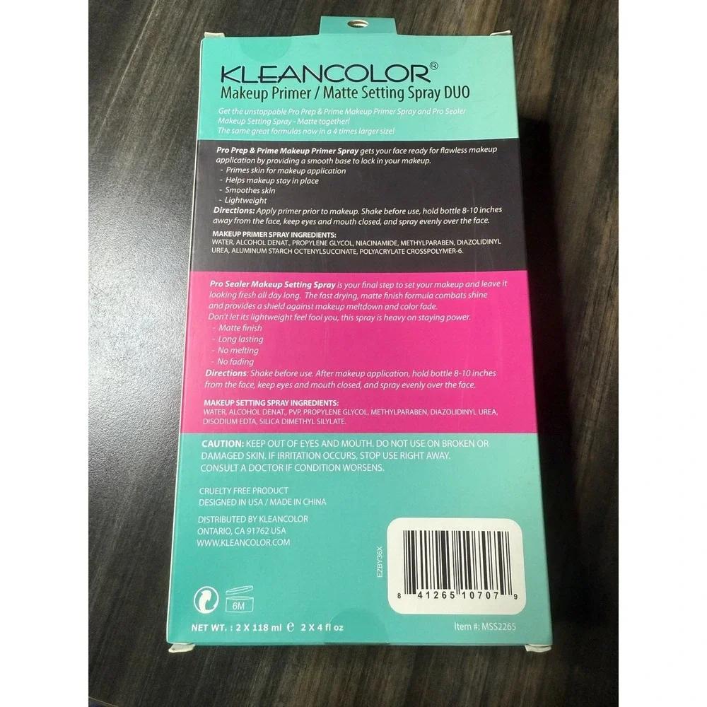 KleanColor Pro Makeup Primer‎ Matte Setting Spray Duo Controls Oil 2x4oz